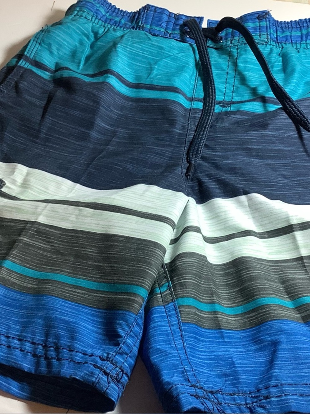 Pact Boys Teal & Navy Striped Swim Shorts